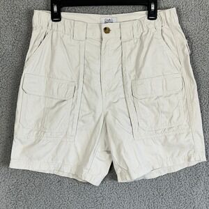 Croft Barrow Shorts Cargo Men 32 Beige Stretch Waist Pocket Hiking Safari Cotton